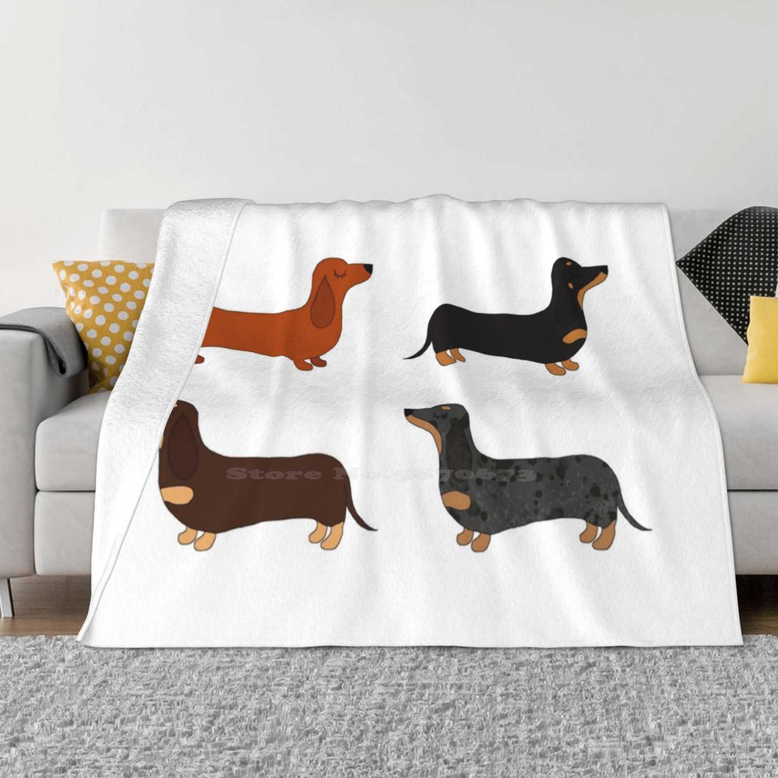Dachshund Patterns Fashion Soft Warm Flannel Blanket Red Black Tan Chocolate Dapple Merle Grey Gray Spots Dog Puppy Dachshund 30x40in