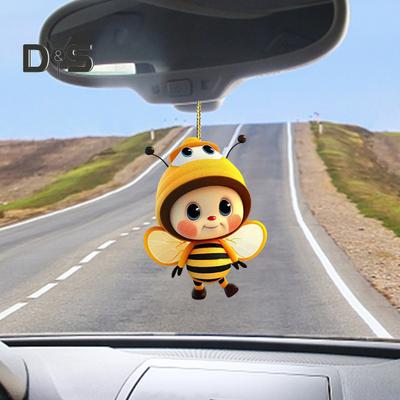 Bee Car Hanging Ornament Acrylic Bee Holiday Decor Cute Bee Car Pendant Keychain Car Interior Bag Key Gift