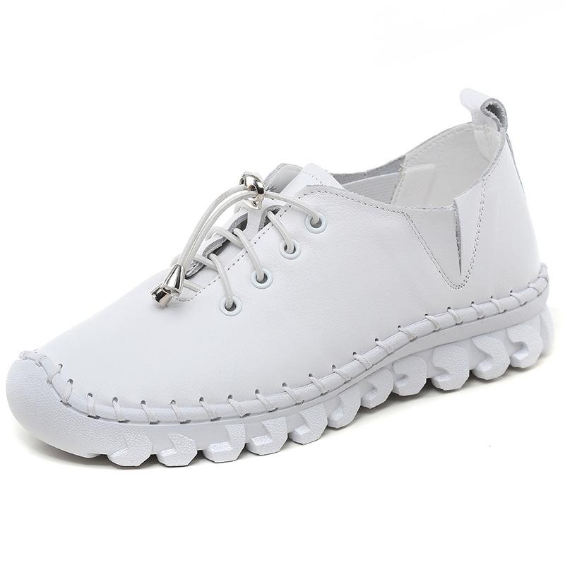 Handmade Genuine Leather Women Shoes Casual Sneakers Hollow Out Flats Ladies Lacing Loafers Breathable Vulcanized Shoe