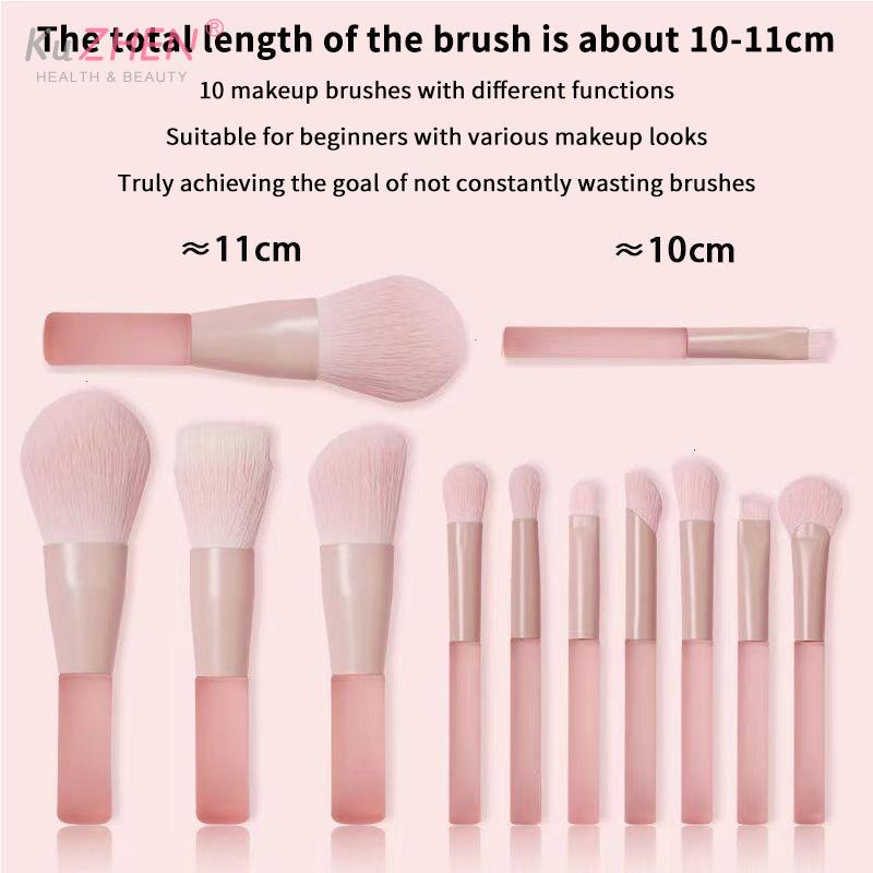 10pcs/Pack  man-made fiber Pink Handle Travel Makeup Brush Set  Synthetic Foundation Powder Eyeshadow Mini Makeup Brush Set