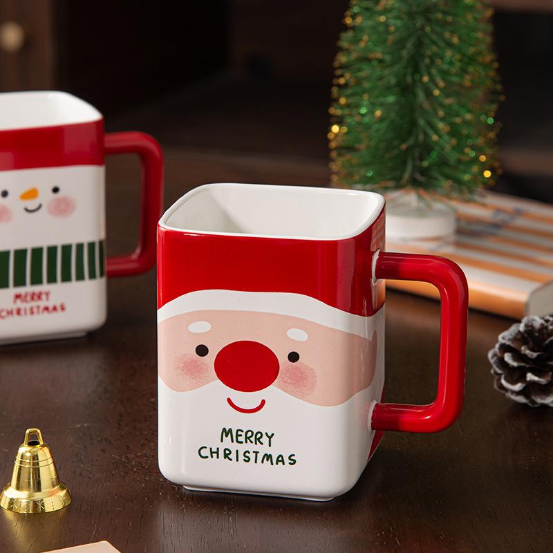 New Christmas Cup Creative Square Cup Cute Ceramic Cup Cartoon Water Cup Santa Cup