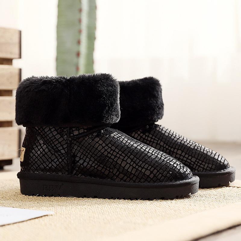 

EBV snow boots women s medium tube waterproof and non-slip fur integrated warm and piled thickened bread shoes women s cotton shoes 35 чёрный