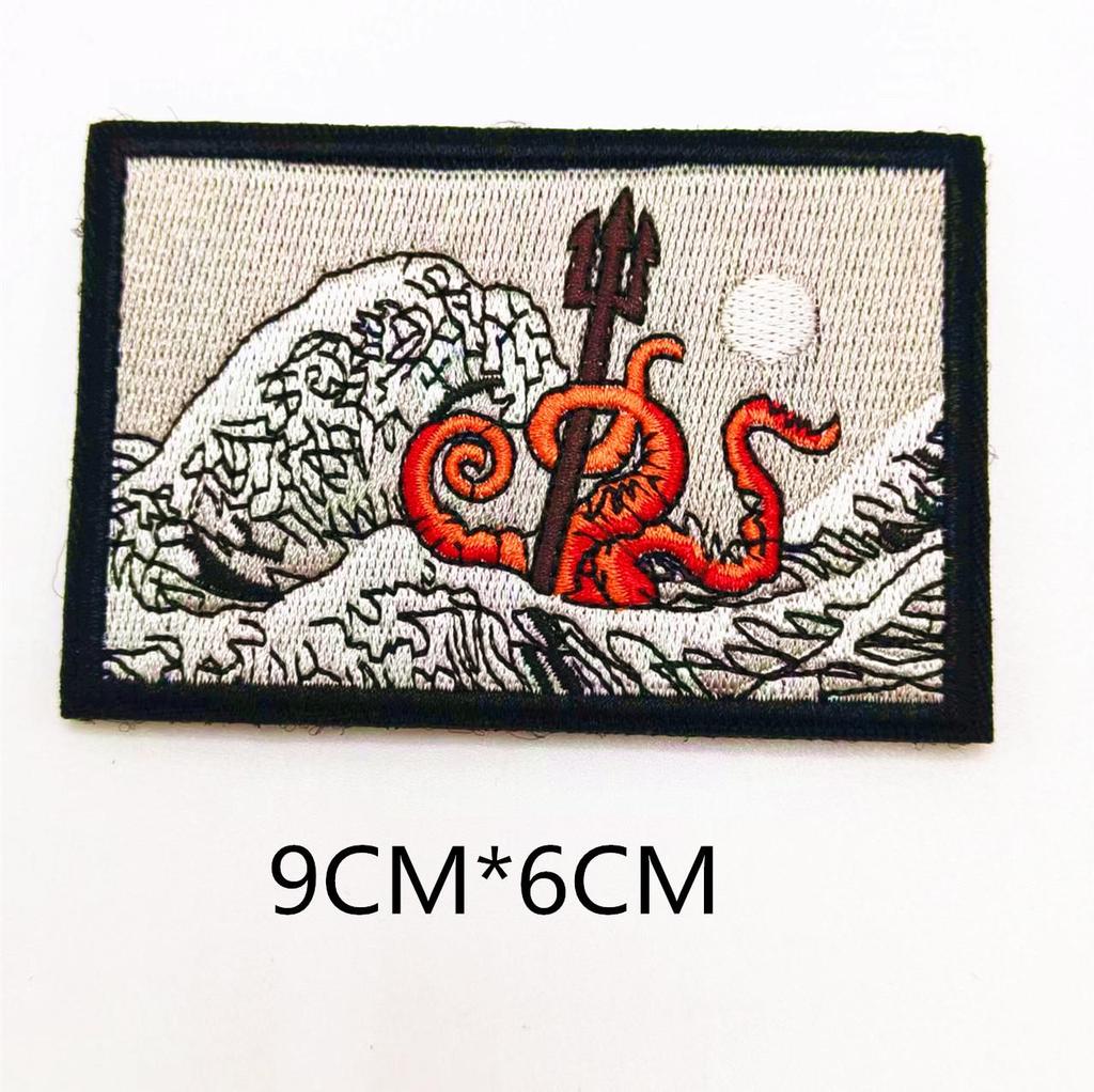 Gyeonggi Ukiyo-e Wave Embroidered Velcro Patch for Backpacks