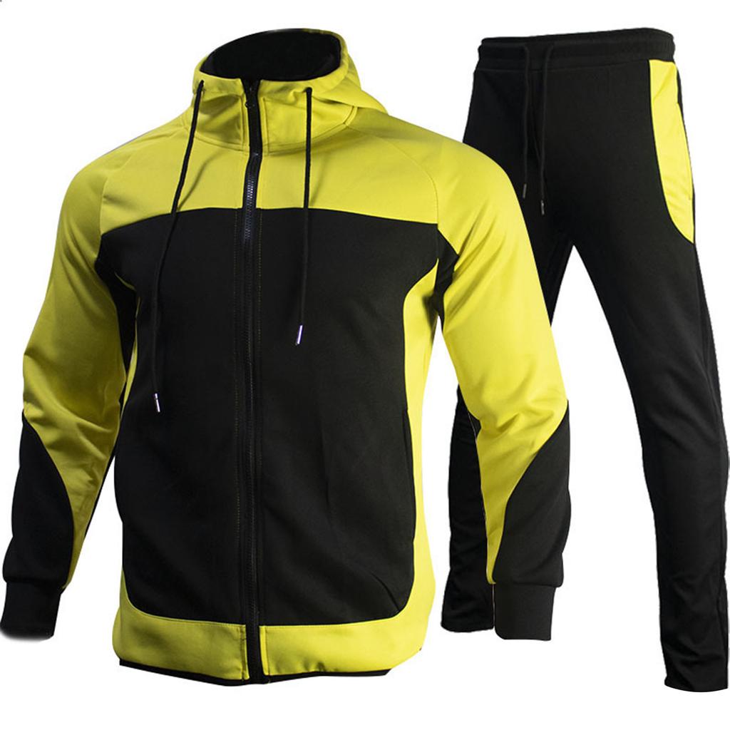 Herren Jogginganzug Sport Hoodie Set Zweiteilige Jacke mit Kapuze und Taschen
