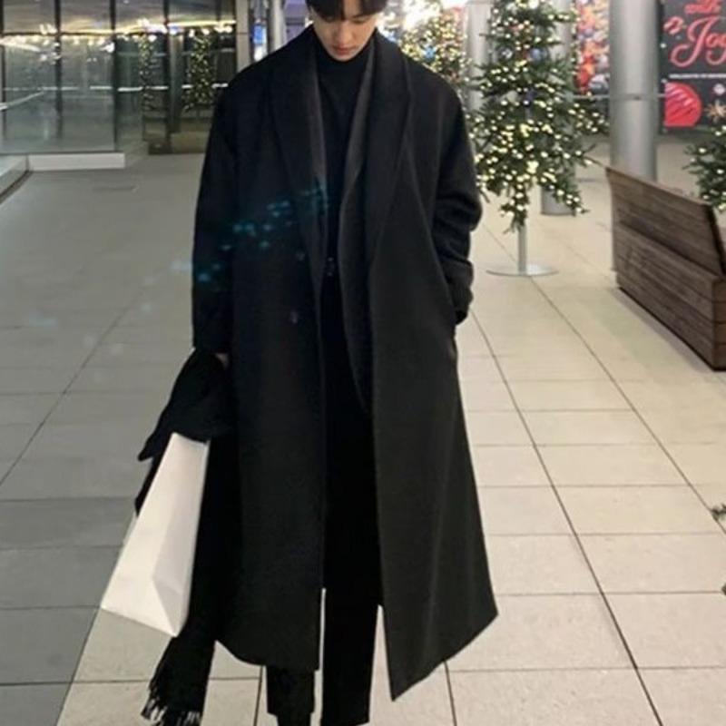 Autumn and winter woolen coat men's double-layer trench coat medium and long knee-feeling cashmere woolen jacket trend