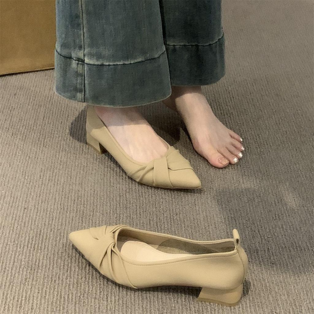French evening wind pointed single shoes women's shoes versatile light mouth thick heel 2025 spring and autumn new with skirt temperament ladyshoes
