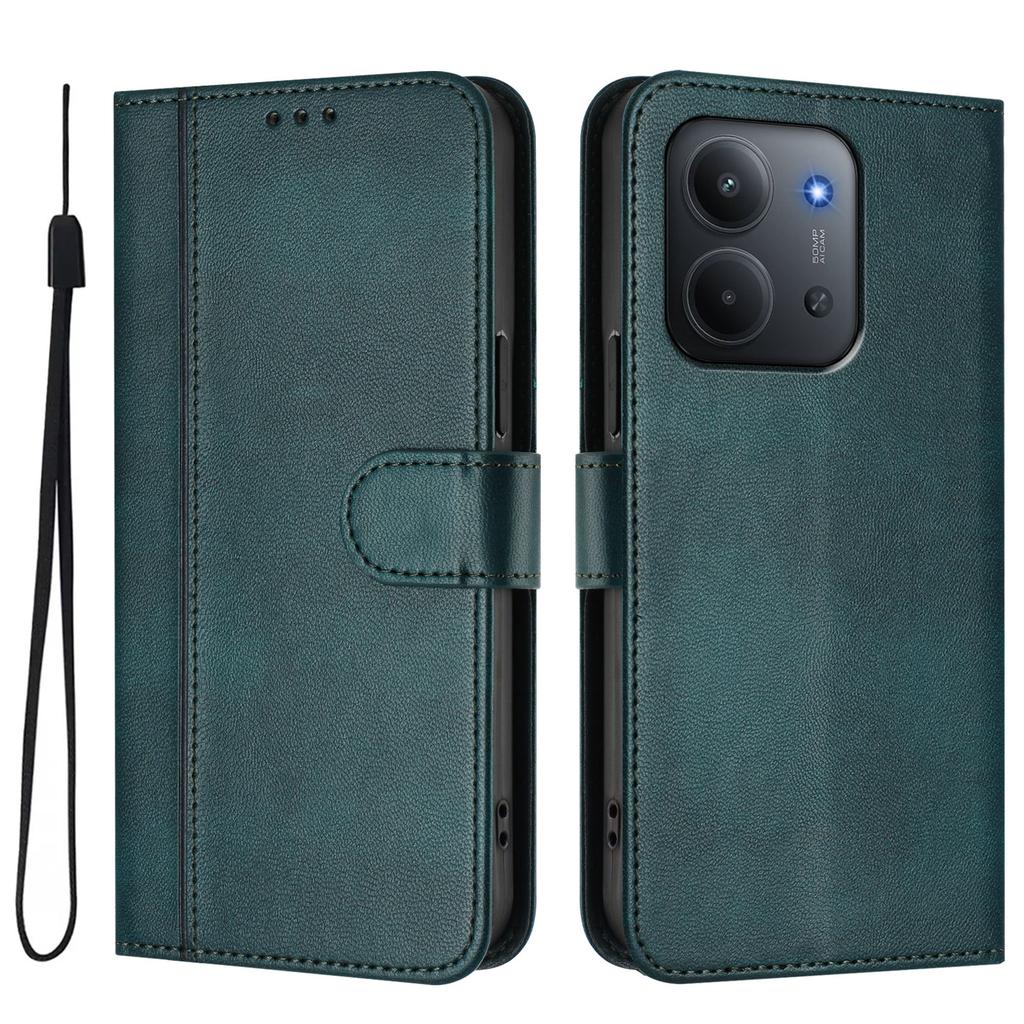 Pro Xiaomi Redmi 15C 4G (173 mm) Pouzdra Peněženka Stojánek Retro Textura Kůže Kryt na Telefon se Šňůrkou