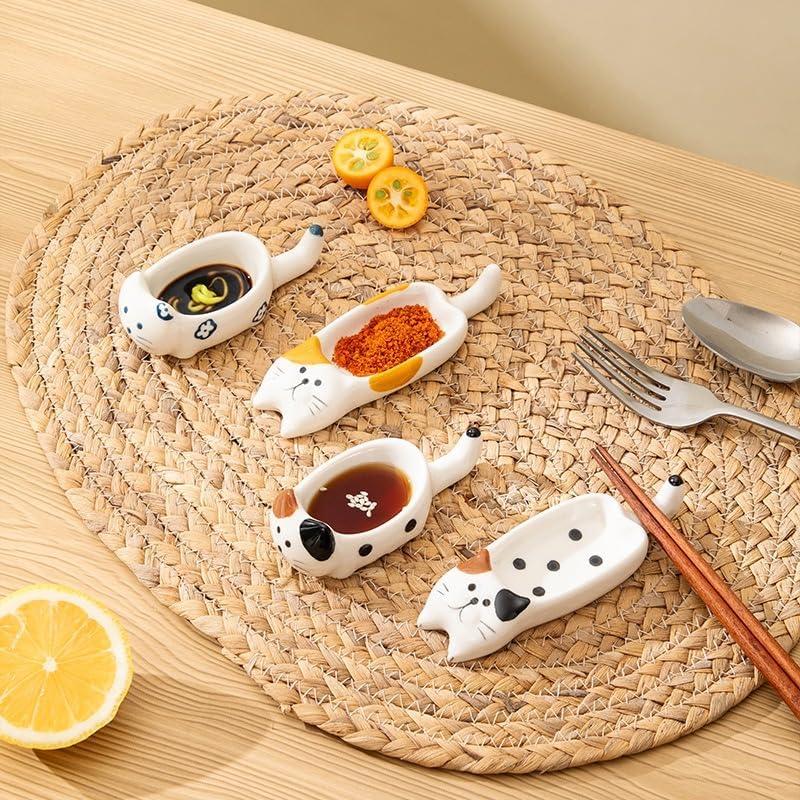 Cute Cat Shaped Soy Sauce Dish, Small Plate, Condiment Dish, Chopstick Rest, Ceramic Mini Animal Plate, Stylish Tableware, Cat Lover Gift Present A