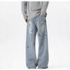 Flower Embroidered Jeans Men's Autumn Trendy Brand Design Sense Niche Wide-leg Pants American High Street Loose Straight Pants