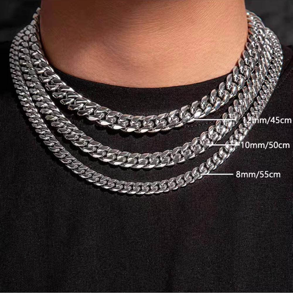 

YQ 12MM Wide 316L Stainless Steel Cuban Link Chain Necklace Bracelet for Men Thick Punk Hip Hop Accessories Male 50cm