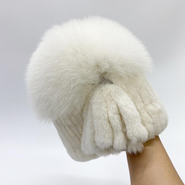 

Пухнасті хутряні шапки з лисиці. Діамантові хвостики. Жіноча шапка з натурального хутра кролика рекса. В’язані на відкритому повітрі теплі шапочки з натурального хутра. One Size