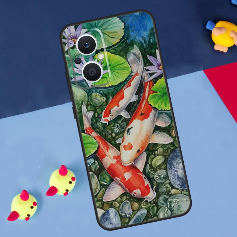 Koi Carp Fish Painting For OPPO Reno 12F 13F 14F 11F 10 11 12 13 14 Pro 8T 7 8 Lite OPPO Find X9 X8 X6 X5 Pro Case