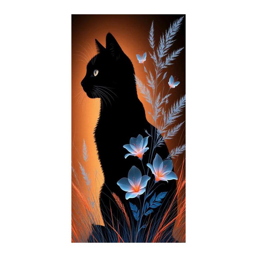 

Black Cat Flowers Large Size Diamond Painting Animals Diy Full Square Round Drill Rhinestone Embroidery Mosaic Cross Stitch Kits Wall Decor Round drill 30x60cm