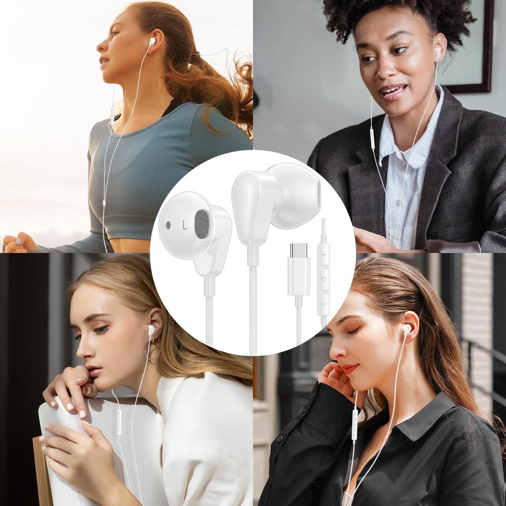 Headphones Earphones DAC HiFi Stereo Headset with Microphone and Volume White USB-C Control,