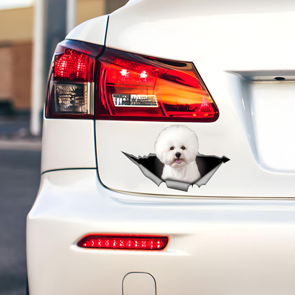 1pc Bichon Frise  Funny Car Sticker, Cute Dog In the Hole Creative Design Sticker, Suitable for Cars, Trucks, Motorcycles, Walls