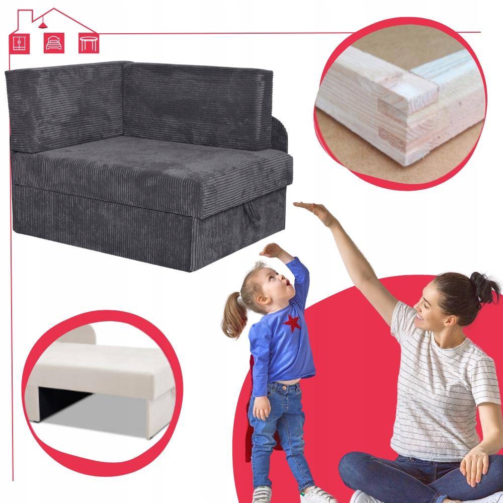 BONI Extendable Sofa, Children's Corner Sofa, GREY Family Meble