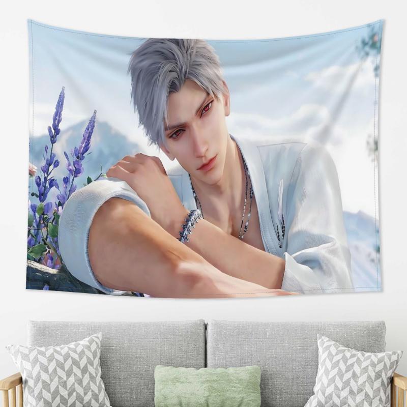 VIKAMA – Hübscher Anime-Junge mit silbernen Haaren – Wandteppich mit freundlicher Figur für Schlafzimmer, Wohnzimmer oder als Dekoration für Zuhause