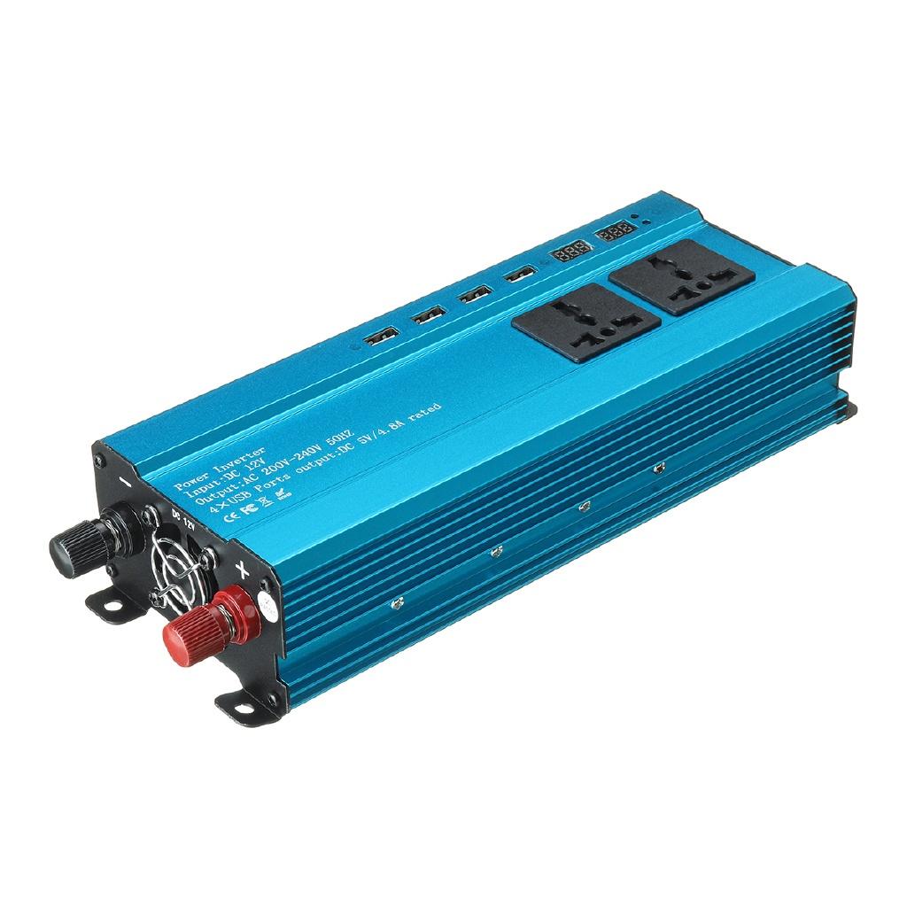 2000/4000/6000W 4USB Inverter Voltage Transformer Converter Solar Inverter DC 12V to AC 220V 50Hz LED Display Inverter+Socket
