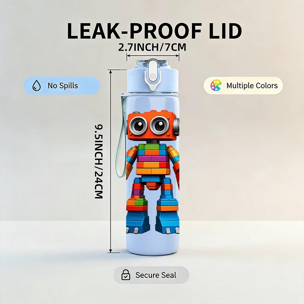 1PC Colorful Robot Toy 750ml Color Plastic Sports Water Bottle Leakproof Flip Straw Lid Suitable for Sports Office Home Use