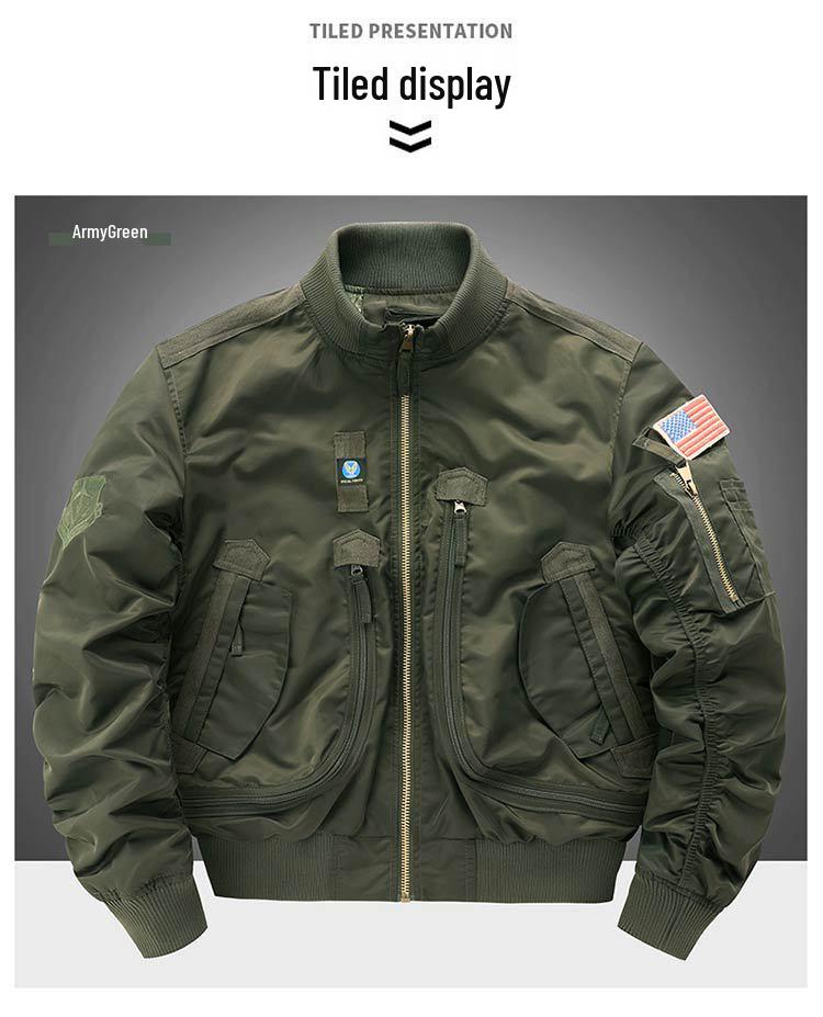 Giacca da baseball da pilota dell'Aeronautica 726 - Collo alto, stile workwear, resistente a graffi e usura, capospalla sottile.