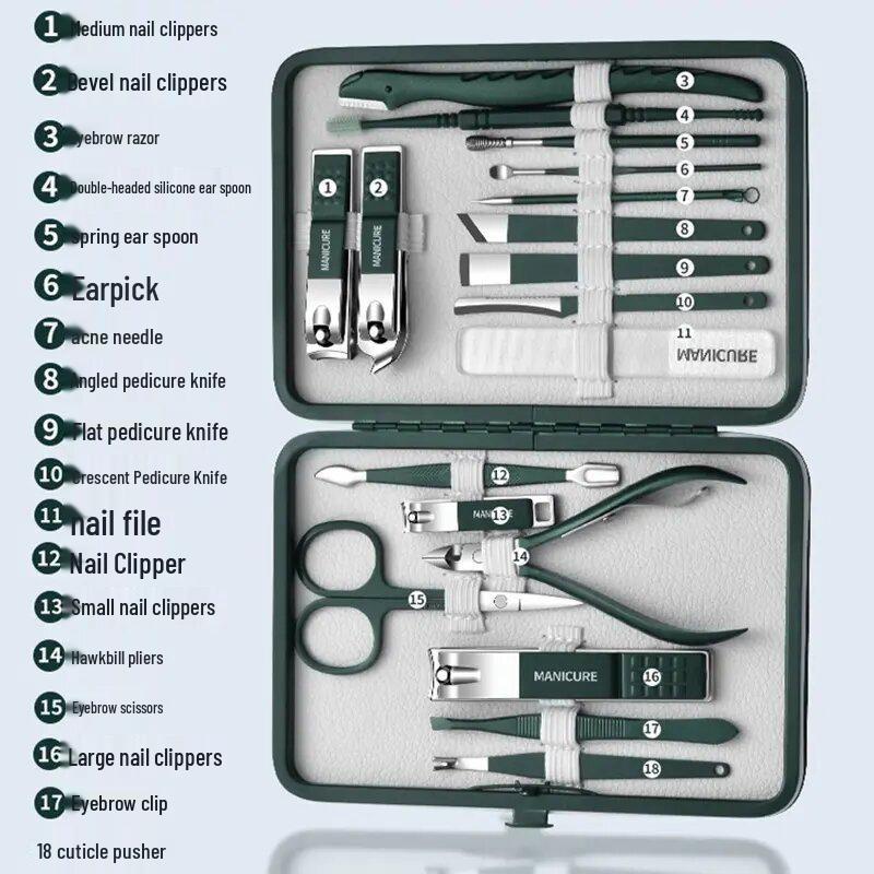 Nail Clipper & Pedicure Set: Angled Clippers, Ear Pick, Earwax Removal Tool with Case.