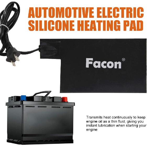 Facon 8-1/2'' X 5-1/2'' Silicone Battery Heater Pad With Thermostatically Controlled, Automotive Electric Silicone Battery Warmer Pad, 120V, 60Watts