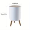 1pc Free-standing Garbage Can, Press Type Trash Can With Lid, Creative High Legged Circular Household Wastebasket,  Essential
