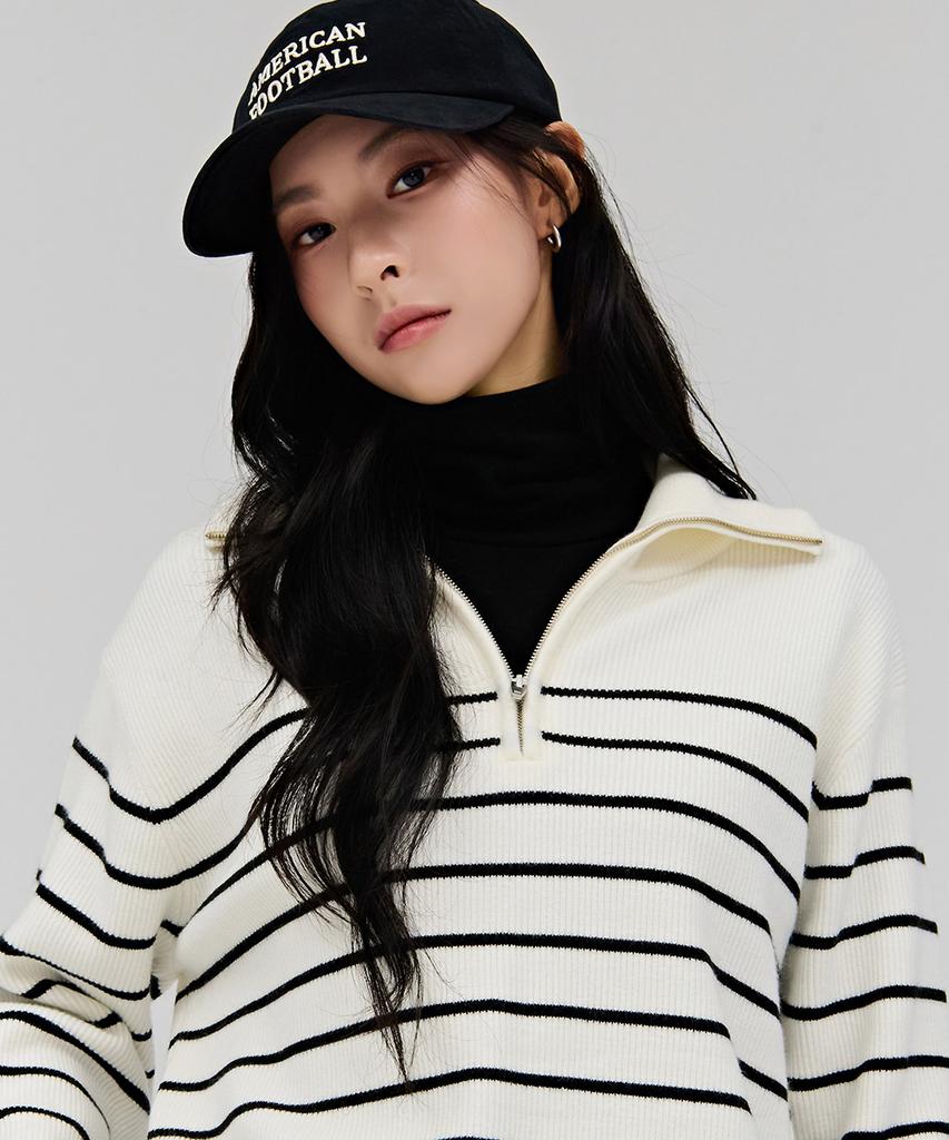 CHASECULT Women'S Half-Zip Striped Sweater - Ivory