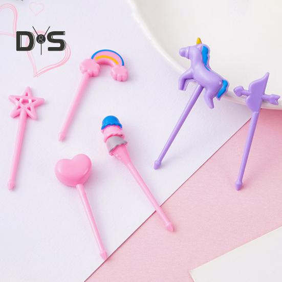 6 st/set tvättbar fruktgaffel Multifunktionell bekväm tecknad fruktgaffel