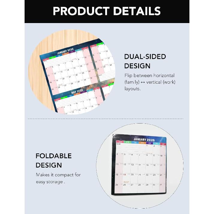 24x34" 2026 Large Wall Calendar - Reversible Yearly Planner, Horizontal & Vertical Layouts | Pre-Printed Holidays | Countdown Numbers, Office and