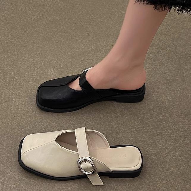 Fashion and versatile temperament flat-bottomed bag head slippers women's 2025 summer new French outer wear Mary Jane lazy half slippers