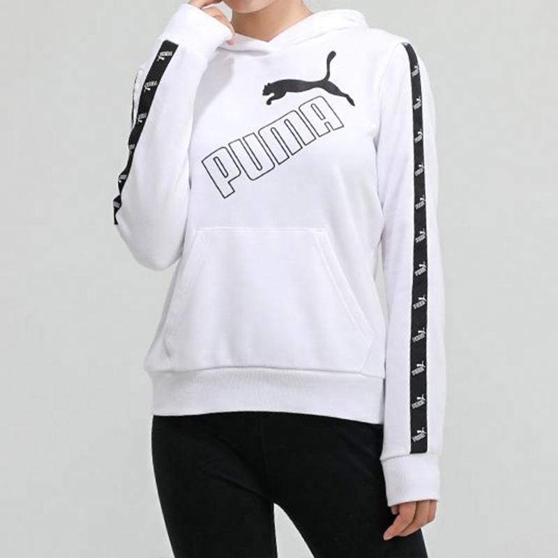 Puma Amplified Hoodie With Logo Tape Women Tops White 586595-02