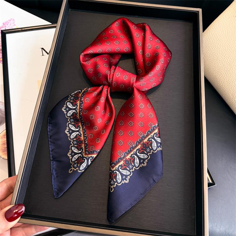 Retro Design Square Silk Scarf for Women Print 70x70cm Hijab Small Shawl Neck Tie Hand Wrist Kerchief Female Headband Foulard