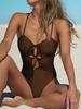 Hollow Out Swimsuit Women Swimwear Sexy One Piece Suits Solid Color Beachwear 2025 New Bathing Suit Bandage Bodysuit