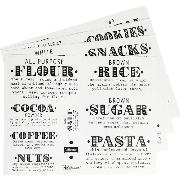 Talented Kitchen Preprinted Pantry Labels - Waterproof Kitchen Organization & Food Storage Labels - Flour, Sugar & Cornmeal Vinyl Sticker Set - 36