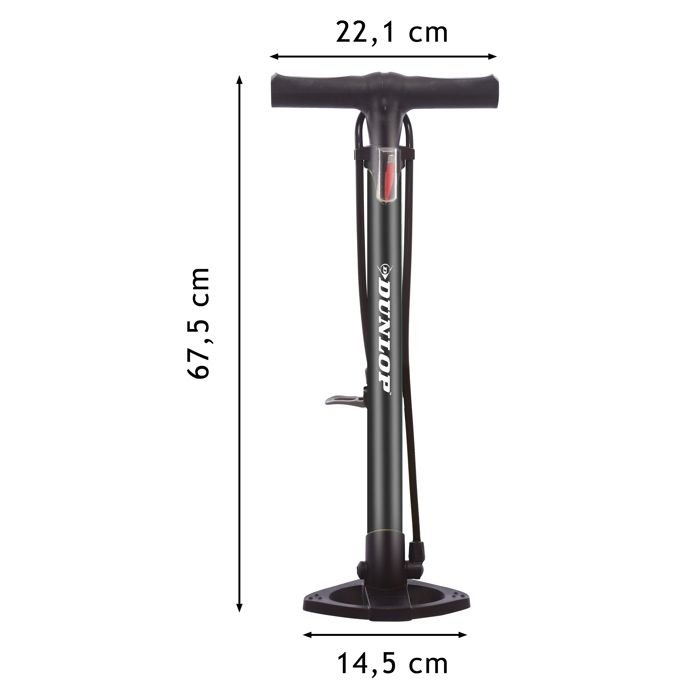 Pompe À Vélo - Dunlop - Presta/Dunlop/Schrader - 2 Adaptateurs - 63 Cm - Noir