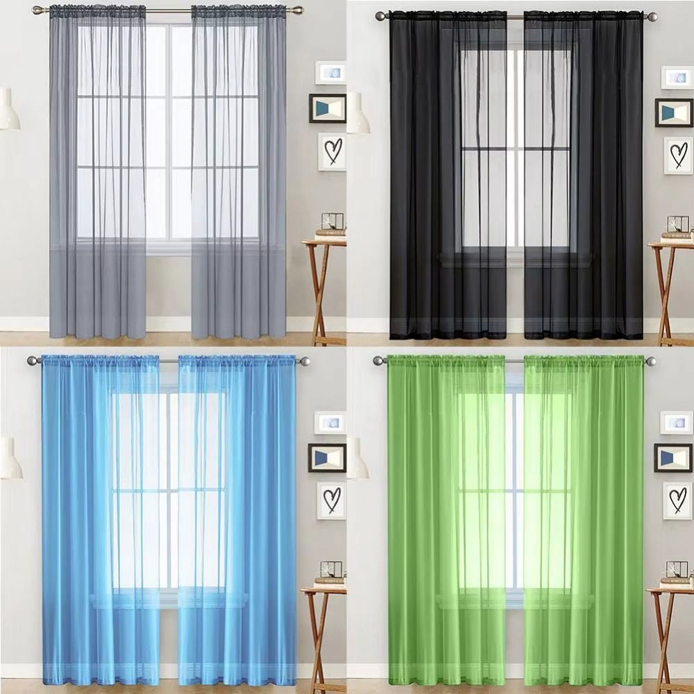 1/2Pcs Rod Pocket Voile Sheer Curtain Door Drape Shades Living Room Bedroom Kitchen Decoration