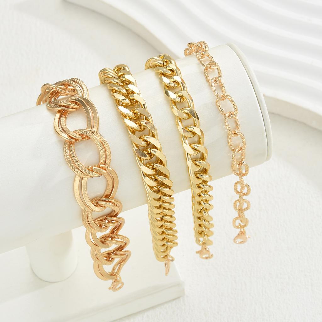 Exaggerated Metal Chain Bracelet 4-piece Set, Environmentally Friendly Material Iron Chain+aluminum Chain Versatile Bracelet Set