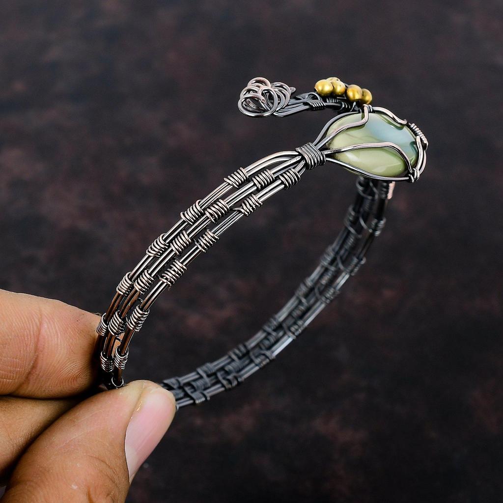 Kaiserjaspis Armreif Kupferdraht umwickelt Armspange Verstellbarer Armreif Edelstein Armreif Handgemachte Armspange Kupferschmuck zum Geschenk