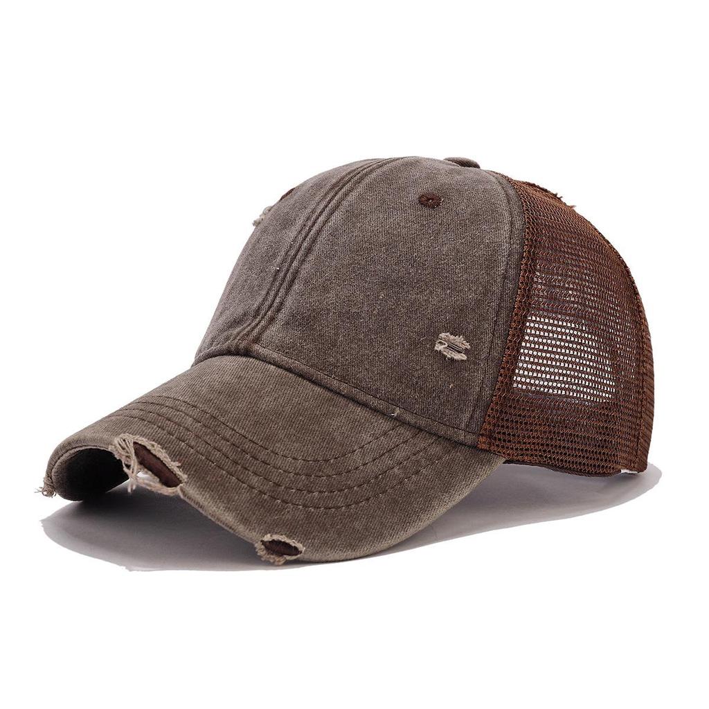 Men's Distressed Cotton Baseball Cap with Soft Brim and Mesh Visor for Sun Protection