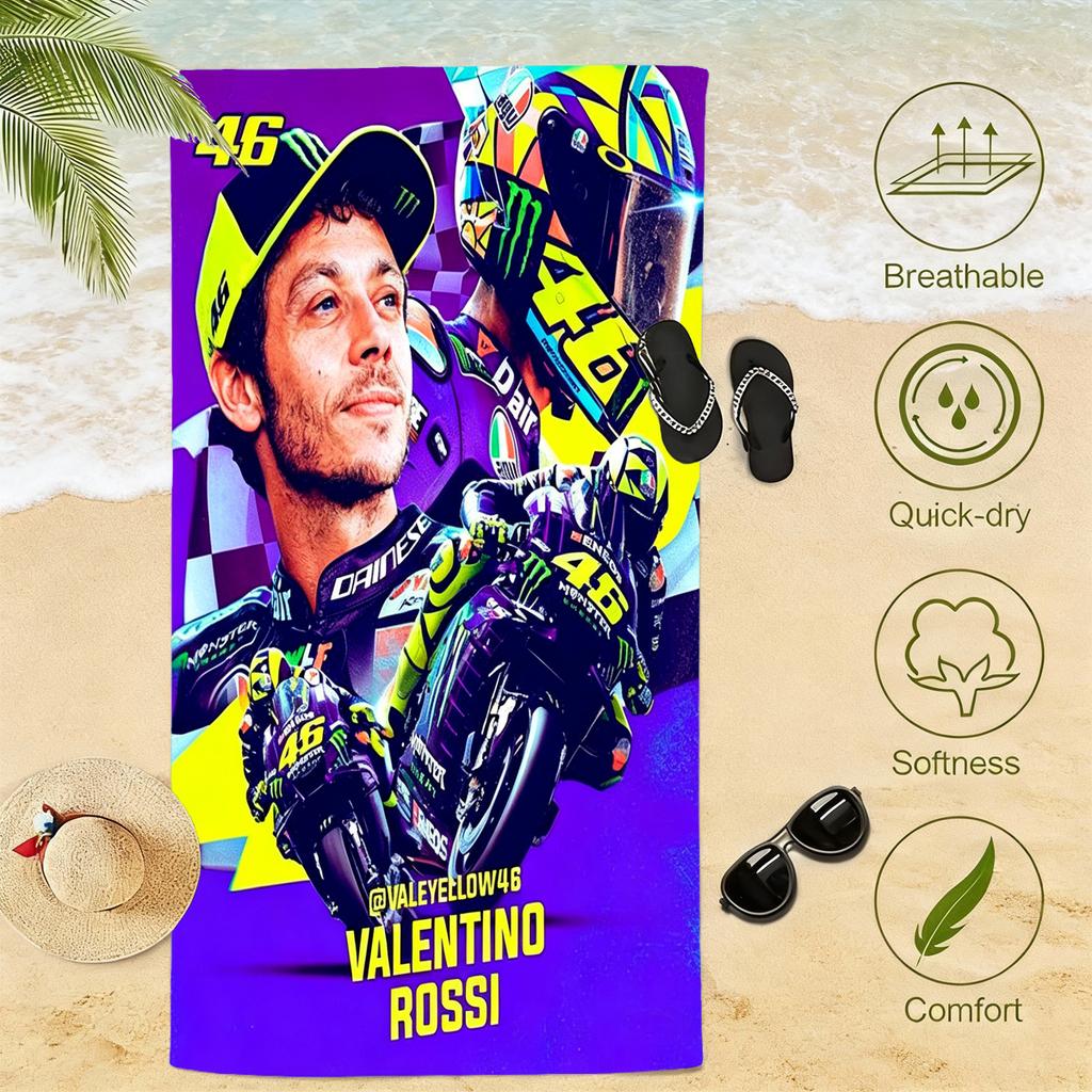 1 Stück V-Valentino R-Rossi 46 Motogp Strandtuch Mikrofaser Weich Schnelltrocknend Vr46 Racing Print Badetuch Für Fans Schwimmen Outdoor
