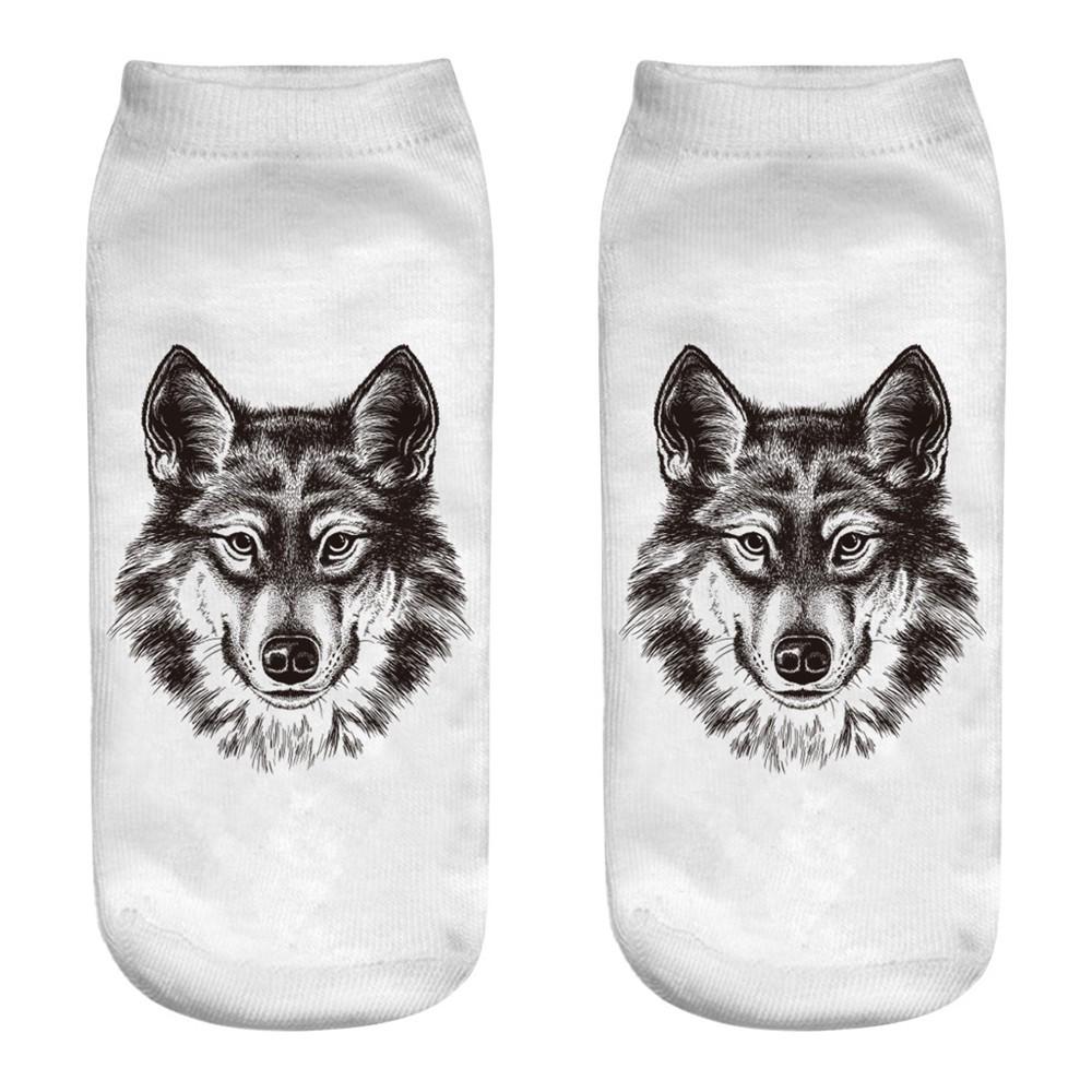 Cute Casual Work Business Cotton Socks 3D Wolf Head Print Medium Sports Socks 