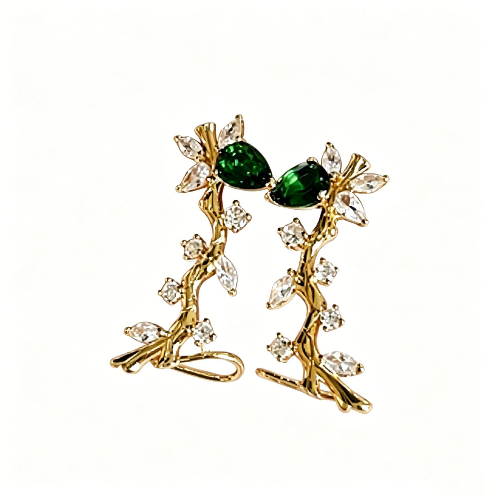 Yanbai Zircon Leaf Branch Women s Ear Clip Earring