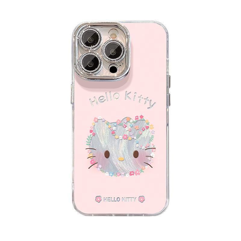 Cute floral cat is suitable for Apple 17 mobile phone case iphone15promax feather yarn 16 lens film 14 anti-drop