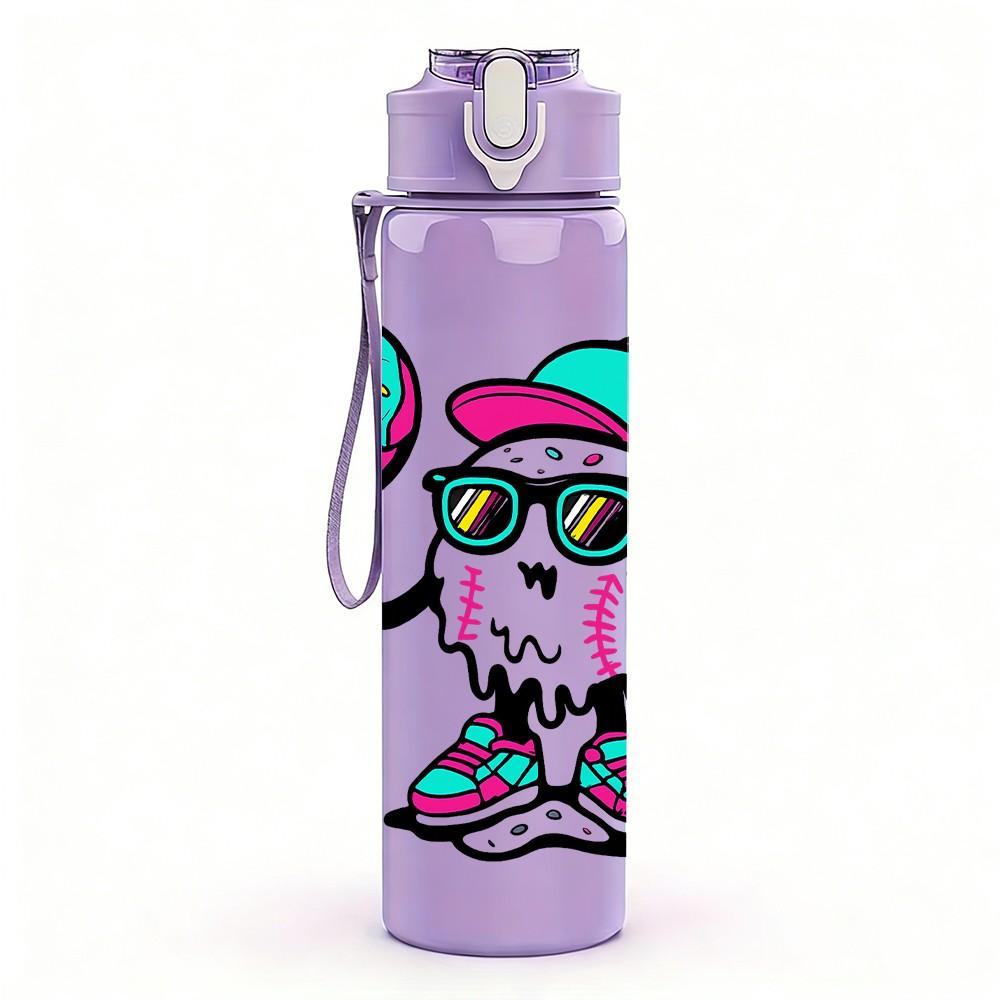 1PC Skateboard Puppy Cartoon Kid Pattern 750ml Color Plastic Sports Water Bottle Leakproof Flip Straw Lid Suitable for Sports Office Home Use
