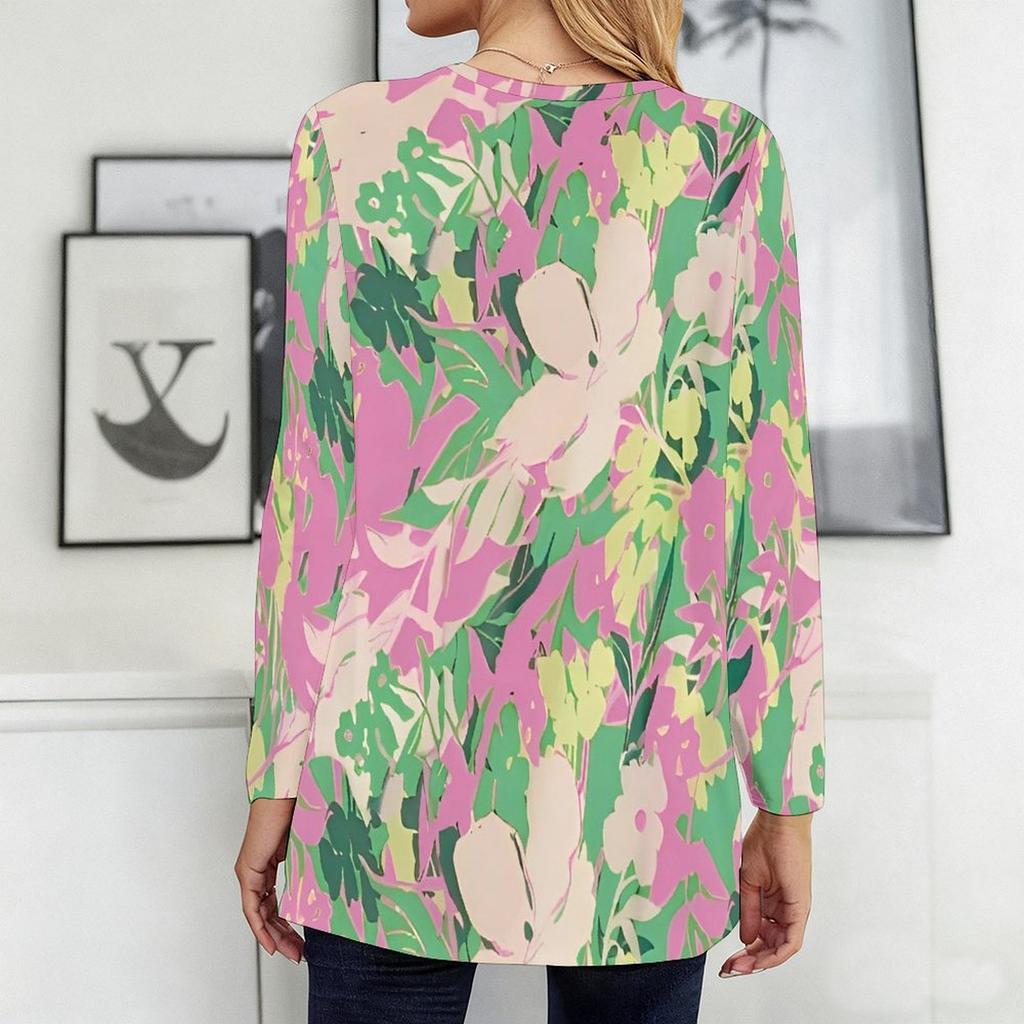 Plus Size Ladies V Neck Long Sleeve Tee Soft Loose Tops For Casual Shopping And Leisure Time