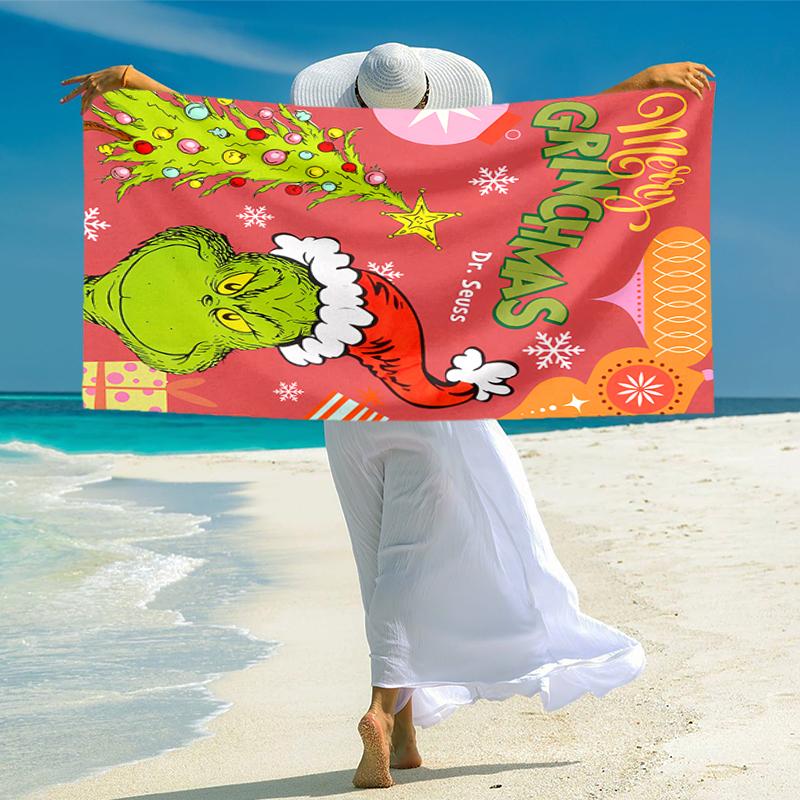 Asciugamano da spiaggia Grinch Campeggio all'aperto Asciugamano da spiaggia per vacanze nuoto Piscina all'aperto Asciugamano da bagno assorbente