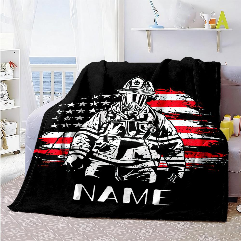 Firefighter Personalized Text Blanket Cozy Personalized Blanket Soft & Cozy Perfect for Home Decor Living Room Sofa Nap Four Seasons Multipurpose