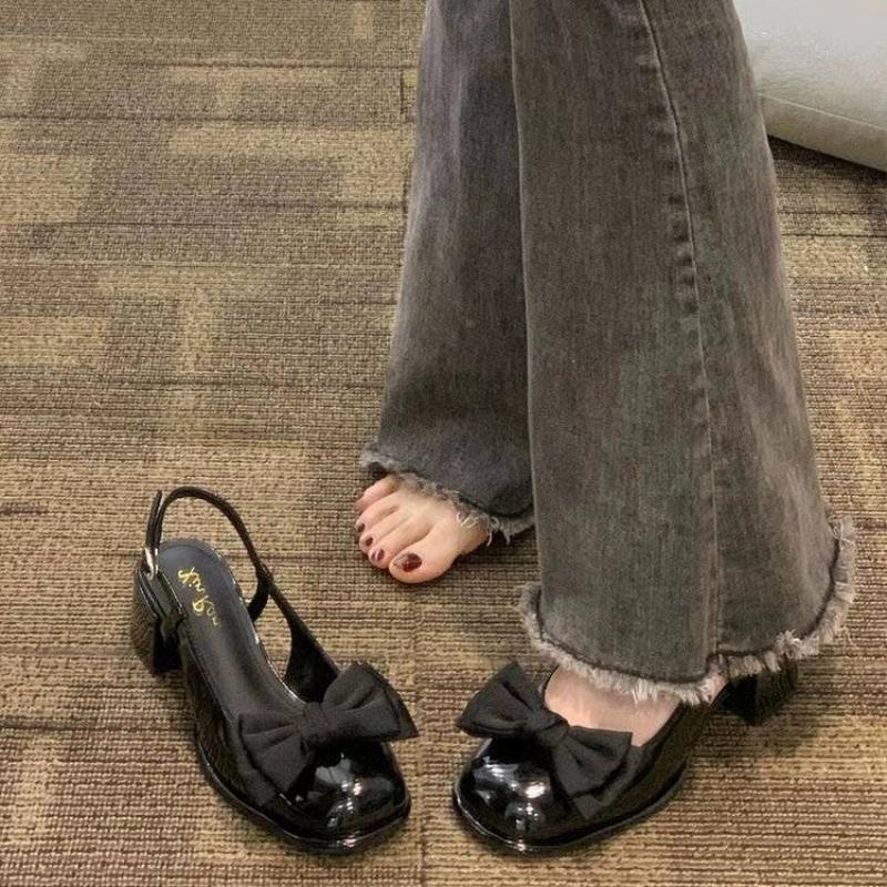 Women's Closed Sandals Bow With Medium Heels Ladies Mary Jane Shoes 2025 Luxury Shoe Sales Korea Cheap Liquidation Vip Footwear