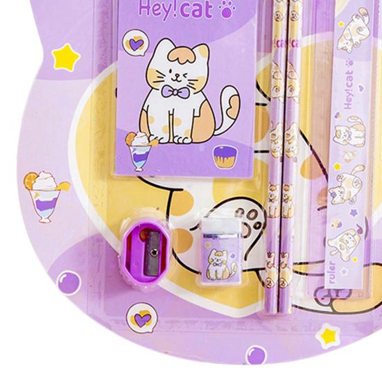 6Pcs/Set Kids Cartoon Stationery Set with 2 Pencils Eraser Sharpener Ruler Notebook Students School Supplies Classroom Prizes Children's Day Gifts